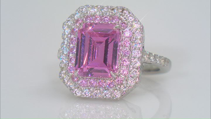 Pink And White Cubic Zirconia Rhodium Over Sterling Silver Ring 7.53ctw Video Thumbnail