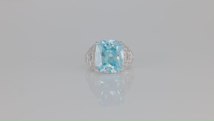 Blue And White Cubic Zirconia Rhodium Over Sterling Silver Ring 15.25ctw Video Thumbnail