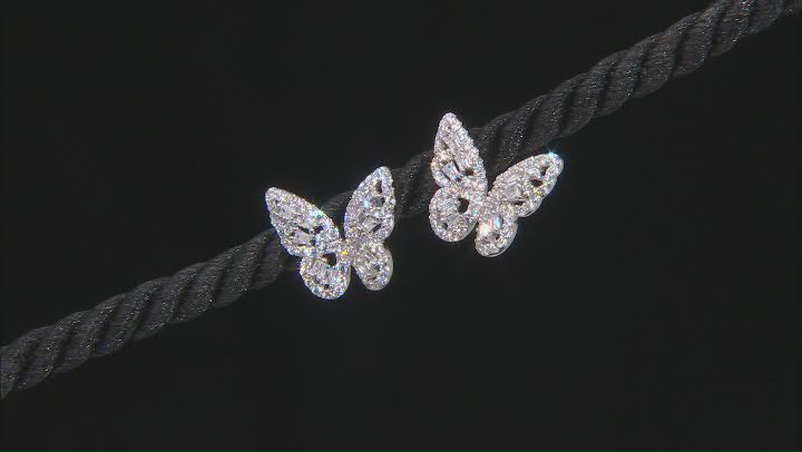 White Cubic Zirconia Rhodium Over Sterling Silver Butterfly Earrings 1.71ctw Video Thumbnail