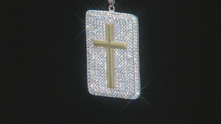 White Cubic Zirconia Rhodium Over Sterling Silver Dog Tag Pendant With Chain 6.01ctw Video Thumbnail