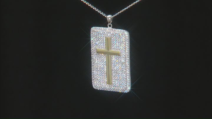 White Cubic Zirconia Rhodium Over Sterling Silver Dog Tag Pendant With Chain 6.01ctw Video Thumbnail