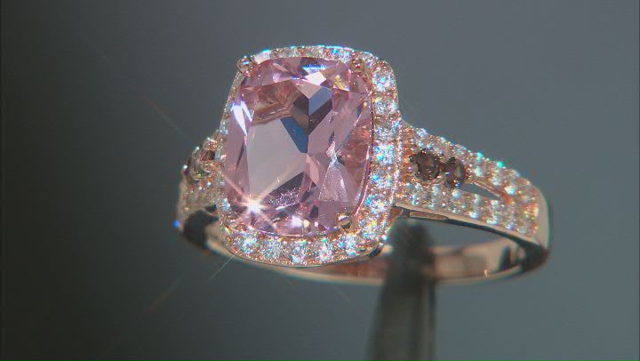 Morganite Simulant, Brown, And White Cubic Zirconia 18K Rose Gold Over Sterling Silver Ring Video Thumbnail