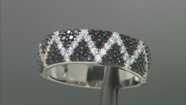 Black Spinel and White Diamond Simulant Rhodium Over Silver Ring 2.47ctw Video Thumbnail