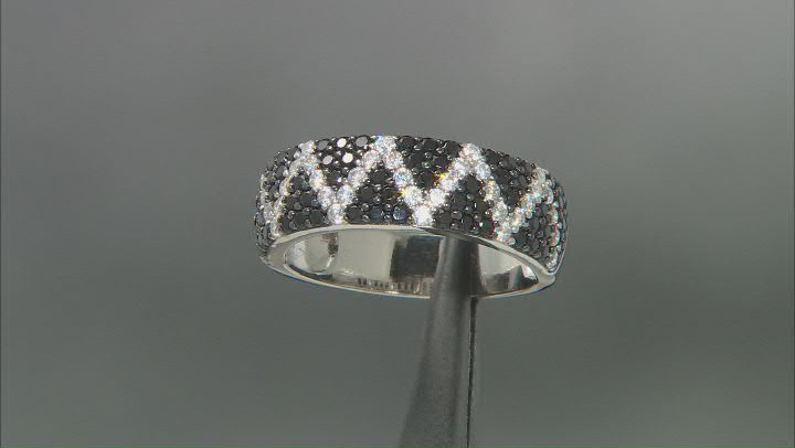 Black Spinel and White Diamond Simulant Rhodium Over Silver Ring 2.47ctw Video Thumbnail