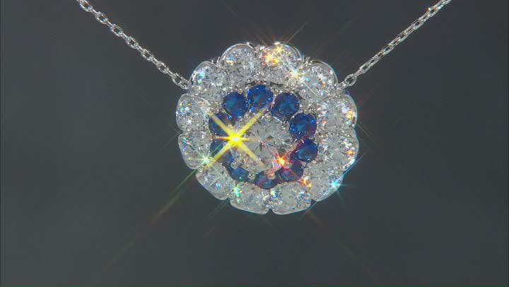 Blue Lab Created Spinel And White Cubic Zirconia Rhodium Over Sterling Silver Necklace Video Thumbnail
