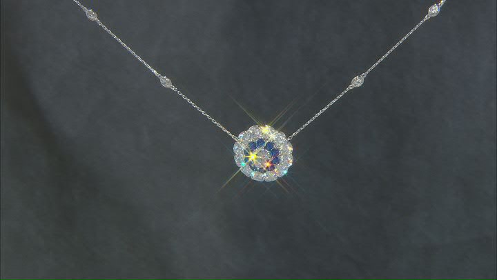 Blue Lab Created Spinel And White Cubic Zirconia Rhodium Over Sterling Silver Necklace Video Thumbnail
