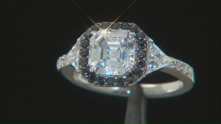 White And Black Cubic Zirconia Rhodium Over Silver Asscher Cut Ring Video Thumbnail