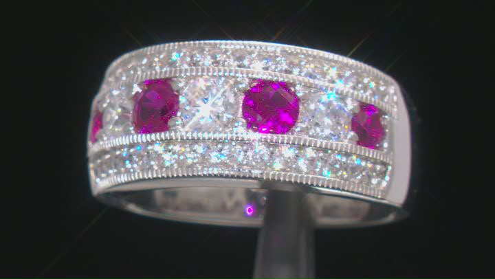 Red Lab Created Ruby And White Cubic Zirconia Platinum Over Silver Ring 1.87ctw Video Thumbnail