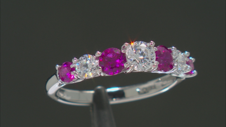 Lab Created Ruby and White Cubic Zirconia Rhodium Over Silver Ring 1.29ctw Video Thumbnail