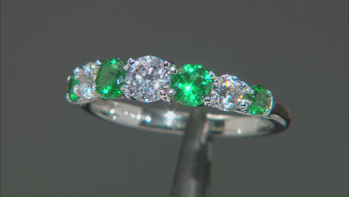 Green And White Cubic Zirconia Rhodium Over Sterling Silver Ring 1.18ctw Video Thumbnail