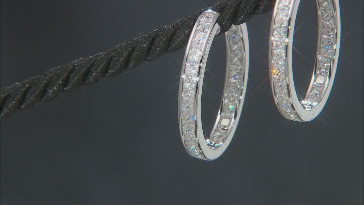 White Cubic Zirconia Rhodium Over Sterling Silver Hoop Earrings 7.00ctw Video Thumbnail