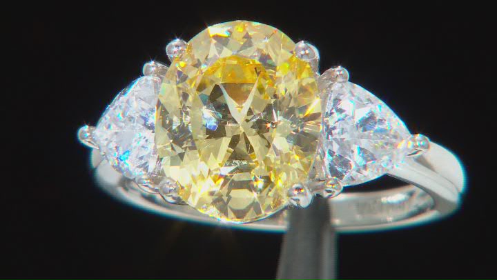 Yellow And White Cubic Zirconia Platinum Over Sterling Silver Ring 5.84ctw Video Thumbnail
