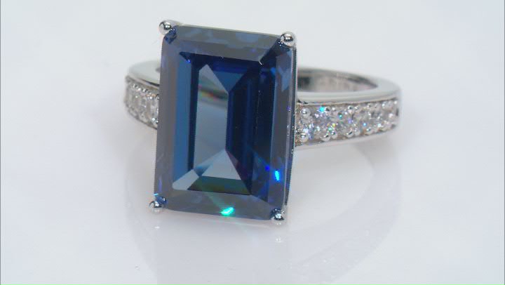 Blue And White Cubic Zirconia Platinum Over Sterling Silver Ring 12.75ctw Video Thumbnail