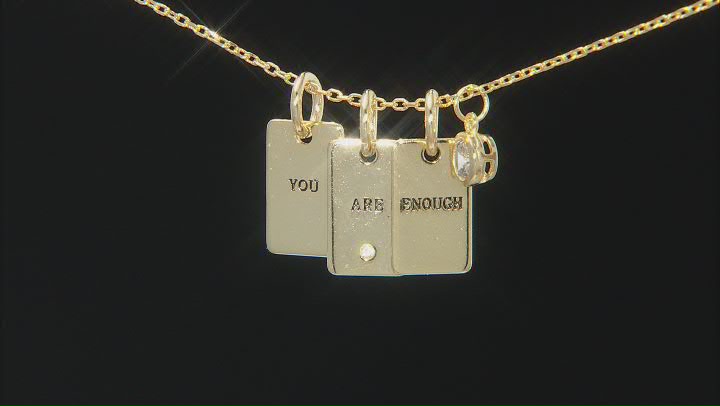White Cubic Zirconia 18k Yellow Over Sterling Silver "You Are Enough" Pendant With Chain 0.19ctw Video Thumbnail