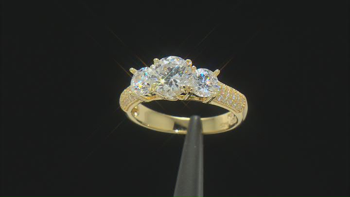 White Cubic Zirconia 18k Yellow Gold Over Sterling Silver Ring 4.21ctw Video Thumbnail
