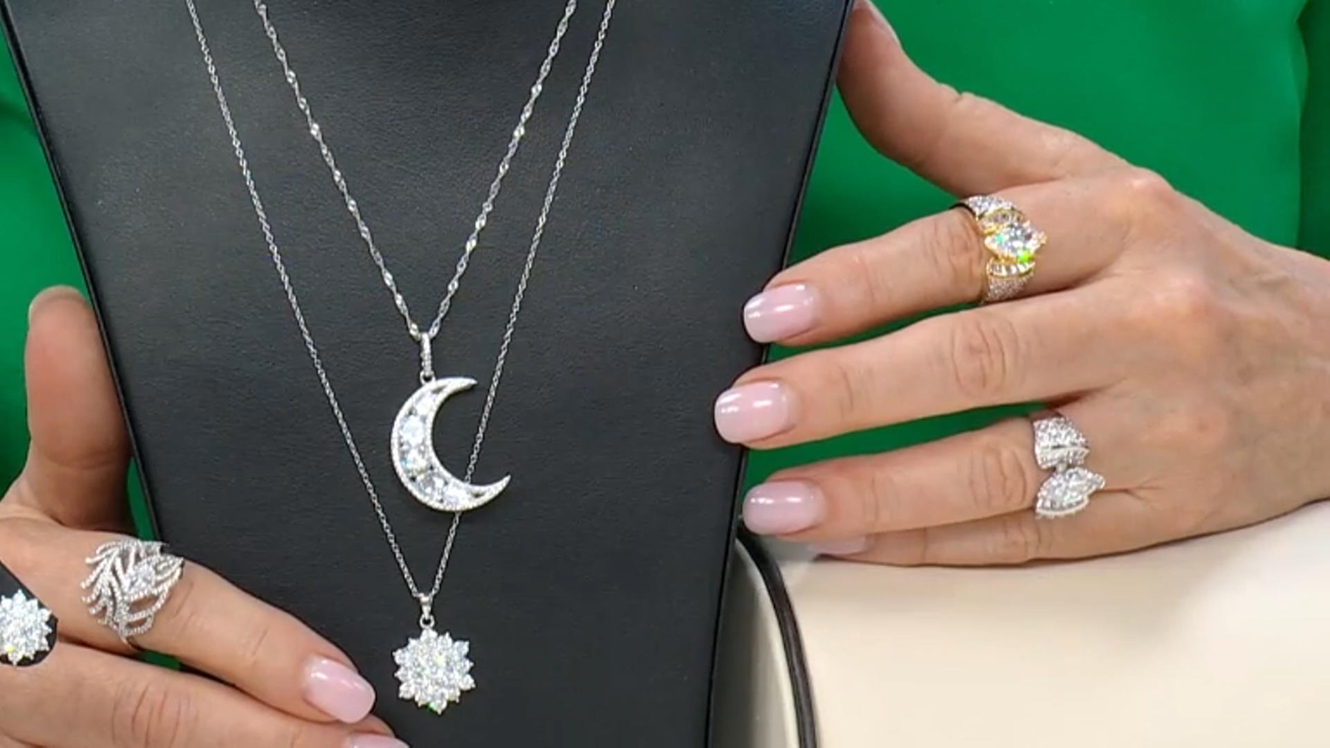 White Cubic Zirconia Rhodium Over Sterling Silver Moon Pendant With Chain 8.26ctw Video Thumbnail