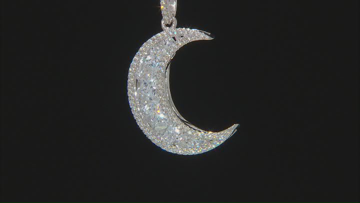 White Cubic Zirconia Rhodium Over Sterling Silver Moon Pendant With Chain 8.26ctw Video Thumbnail