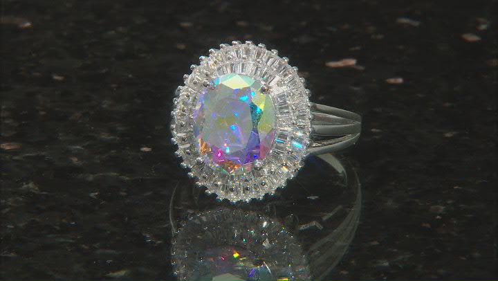 Aurora Borealis And White Cubic Zirconia Rhodium Over Sterling Silver Ring 7.46ctw Video Thumbnail