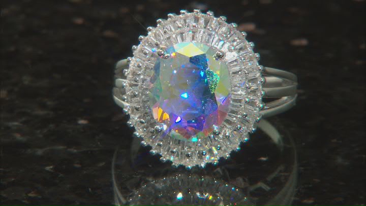 Aurora Borealis And White Cubic Zirconia Rhodium Over Sterling Silver Ring 7.46ctw Video Thumbnail