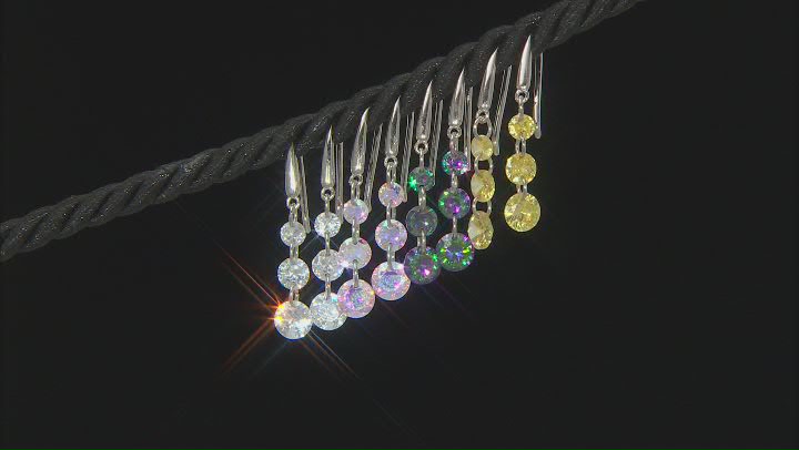 Multi Color Cubic Zirconia Rhodium Over Sterling Silver Earrings Set of 4 18.80ctw Video Thumbnail