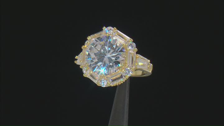 White Cubic Zirconia 18k Yellow Gold Over Sterling Silver Ring 13.60ctw Video Thumbnail