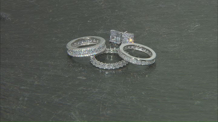 White Cubic Zirconia Rhodium Over Sterling Silver Ring And Earrings Set 16.23ctw Video Thumbnail