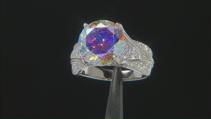 Aurora Borealis And White Cubic Zirconia Rhodium Over Sterling Silver Ring 11.06ctw Video Thumbnail
