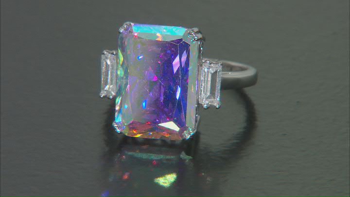 Aurora Borealis And White Cubic Zirconia Rhodium Over Sterling Silver Ring 11.50 Video Thumbnail