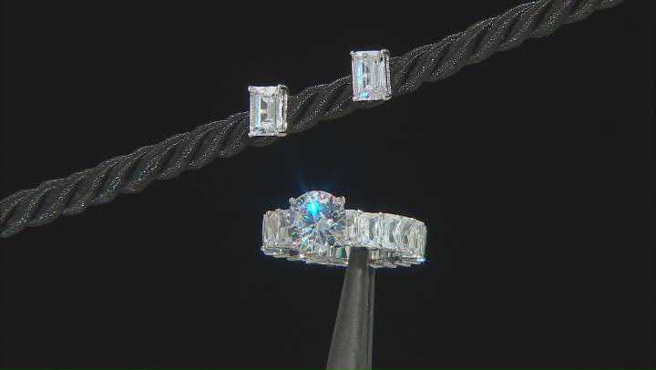 White Cubic Zirconia Rhodium Over Sterling Silver Ring And Earrings Set 15.62ctw Video Thumbnail
