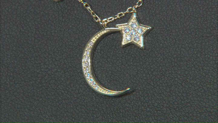 White Cubic Zirconia 18k Yellow Gold Over Sterling Silver Moon Pendant With Chain 0.42ctw Video Thumbnail