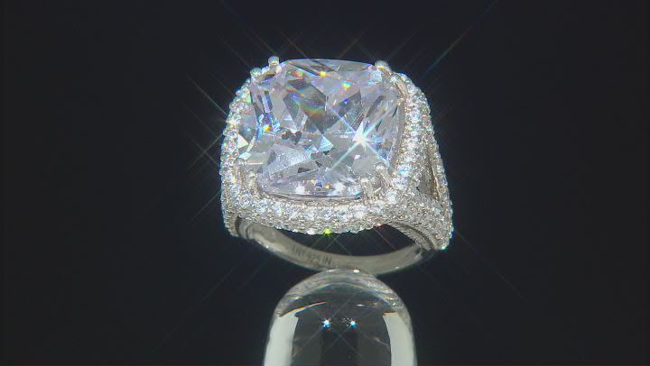 White Cubic Zirconia Platinum Over Sterling Silver Ring 31.95ctw Video Thumbnail