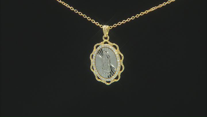 White Cubic Zirconia Rhodium & 18k Yellow Gold Over Sterling Silver Pendant W/ Chain 0.28ctw Video Thumbnail