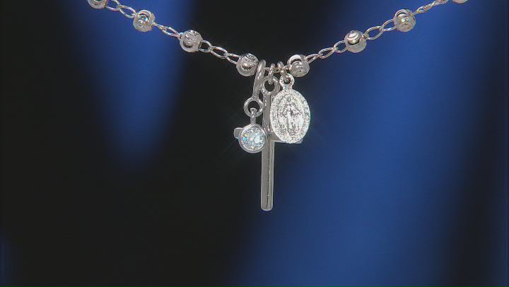 White Cubic Zirconia Rhodium Over Sterling Silver Cross & Virgin Mary Pendant With Chain 0.18ctw Video Thumbnail