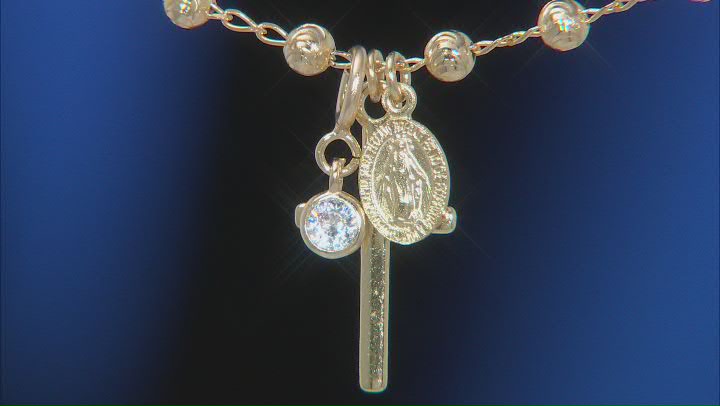 White Cubic Zirconia 18k Yellow Gold Over Sterling Silver Cross Virgin Mary Pendant W/Chain 0.18ctw Video Thumbnail