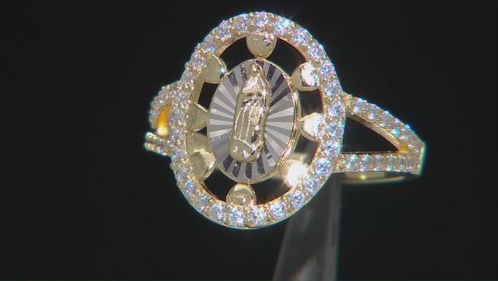 White Cubic Zirconia Rhodium And 18k Yellow Gold Over Sterling Silver "Virgin Mary" Ring 0.58ctw Video Thumbnail