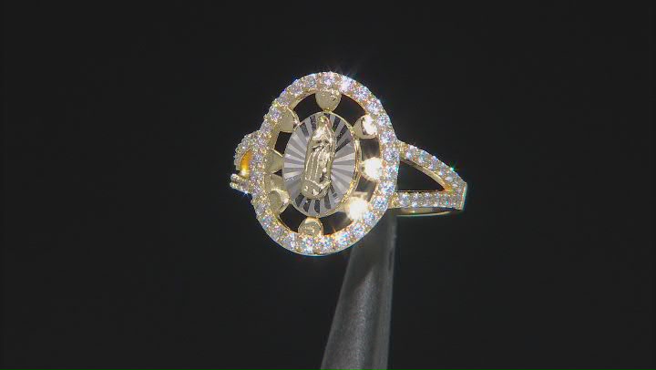 White Cubic Zirconia Rhodium And 18k Yellow Gold Over Sterling Silver "Virgin Mary" Ring 0.58ctw Video Thumbnail