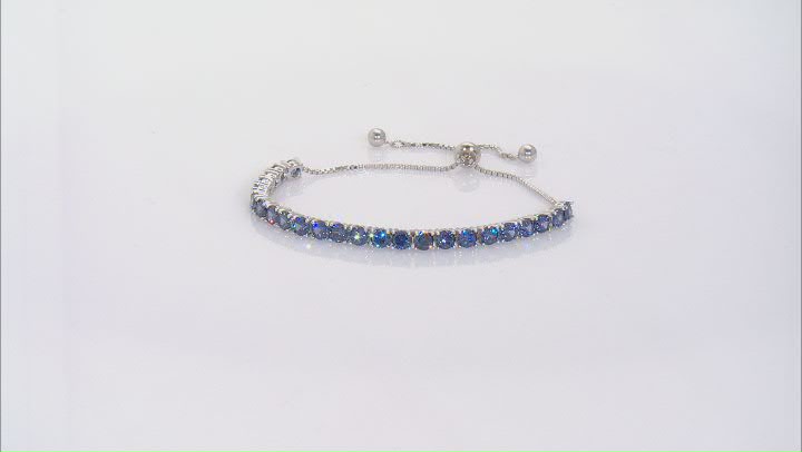 Blue Cubic Zirconia Rhodium Over Sterling Silver Bracelet And Earrings Set 12.30ctw Video Thumbnail