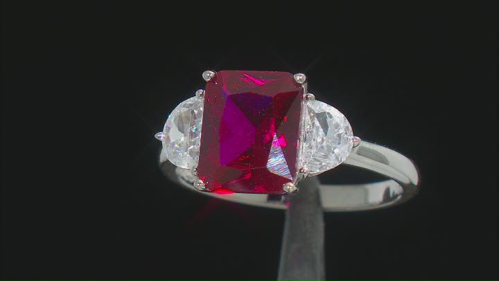 Lab Created Ruby And White Cubic Zirconia Rhodium Over Sterling Silver Ring 2.22ctw Video Thumbnail