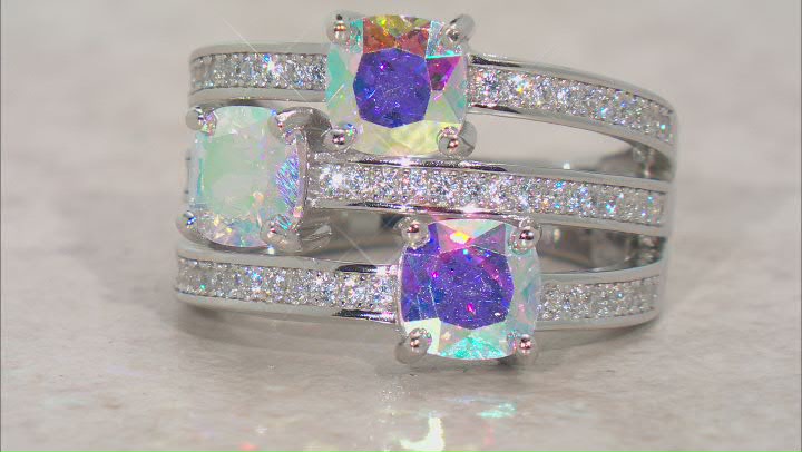 Aurora Borealis And White Cubic Zirconia Rhodium Over Sterling Silver Ring 4.91ctw Video Thumbnail