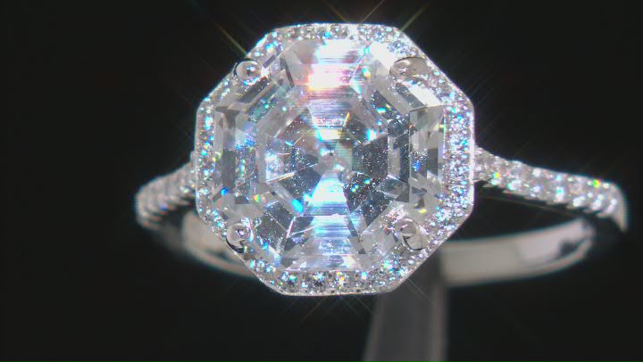 White Cubic Zirconia Rhodium Over Sterling Silver Octagon Asscher Cut Ring 7.11ctw Video Thumbnail