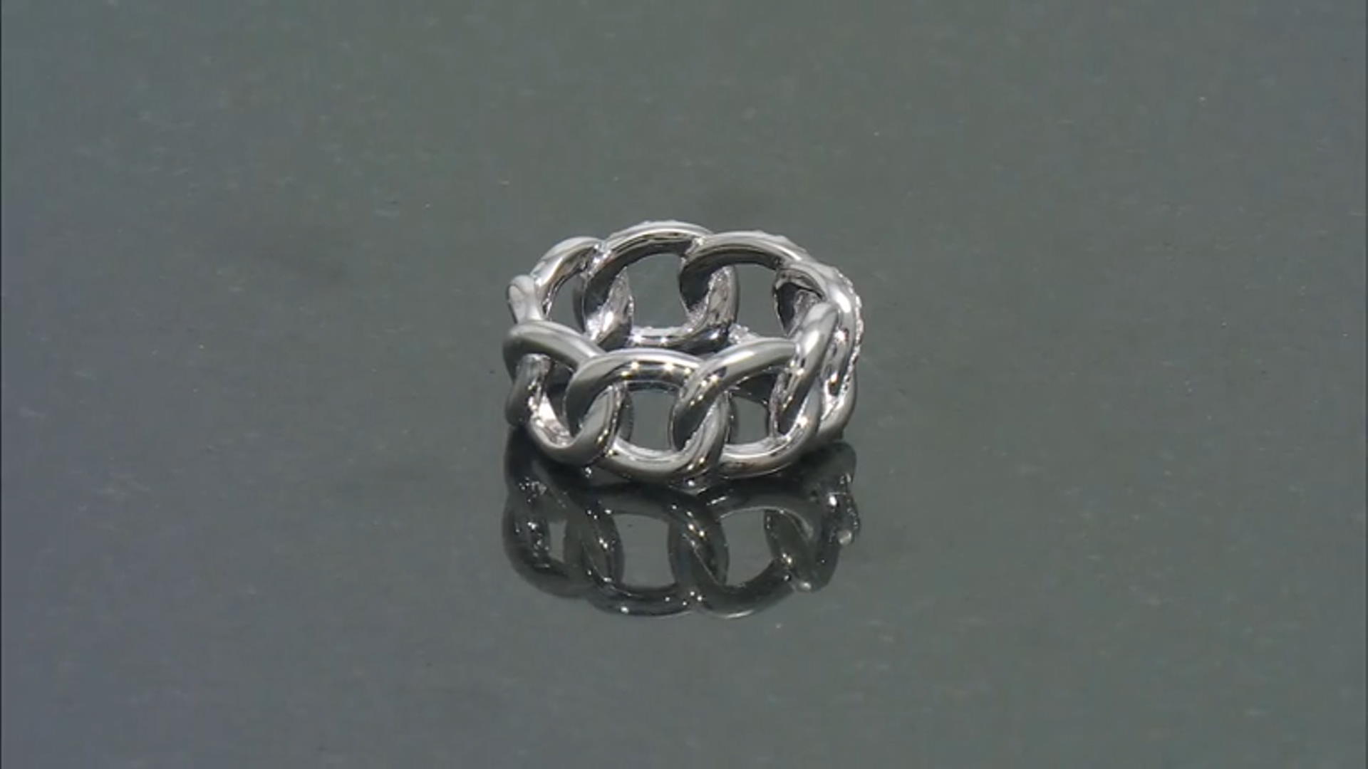 White Cubic Zirconia Rhodium Over Sterling Silver Chain Link Ring 0.21ctw Video Thumbnail