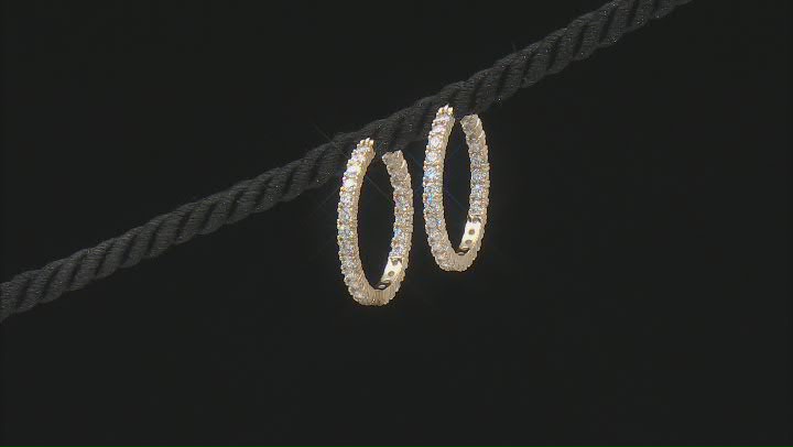 White Cubic Zirconia 18k Yellow Gold Over Sterling Silver Hoops 3.24ctw Video Thumbnail