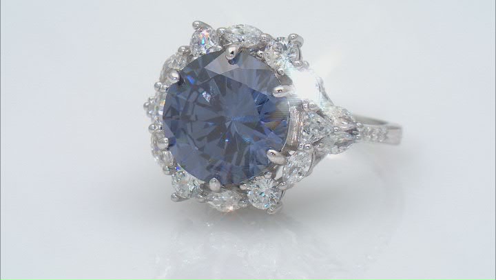 Blue And White Cubic Zirconia Rhodium Over Sterling Silver Ring 12.68ctw Video Thumbnail