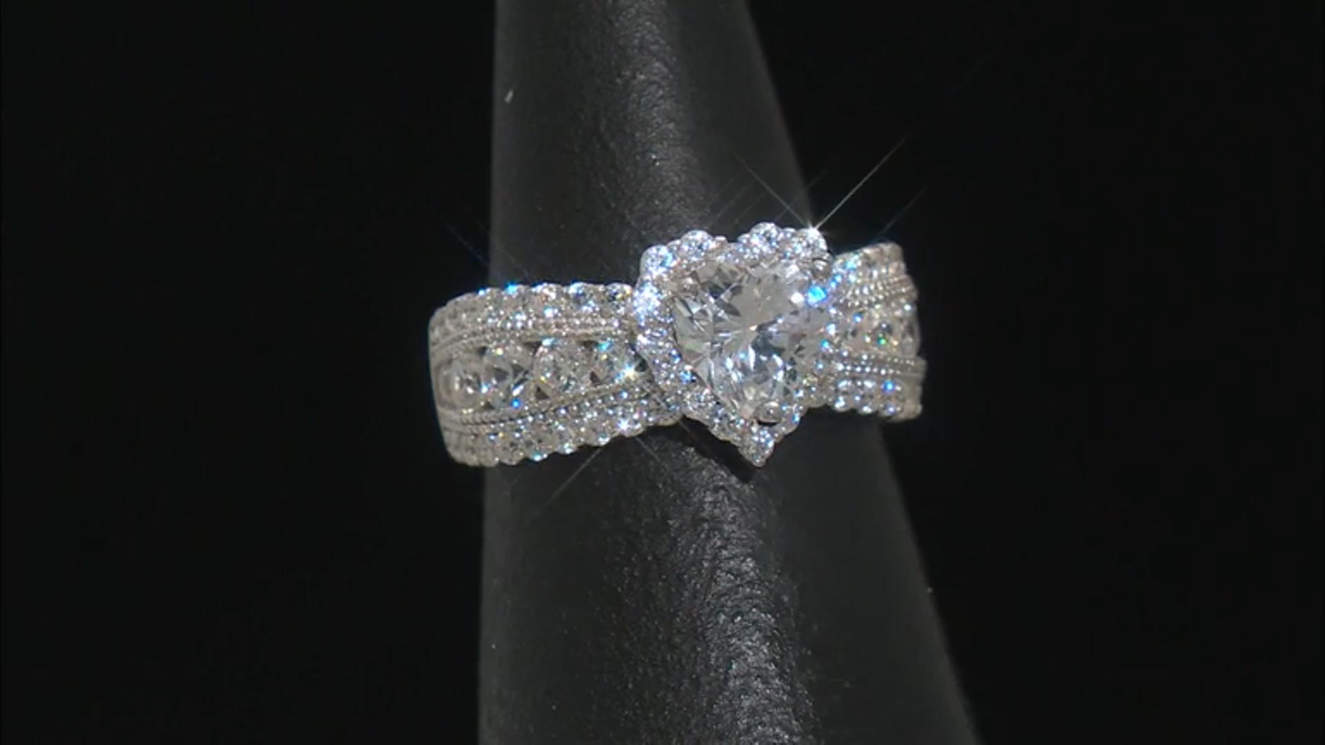 White Cubic Zirconia Rhodium Over Sterling Silver Heart Ring 3.67ctw Video Thumbnail
