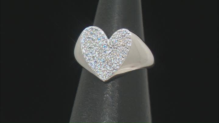 White Cubic Zirconia Platinum Over Sterling Silver Heart Ring 1.01ctw Video Thumbnail