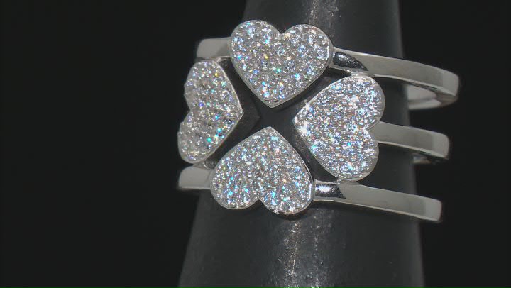 White Cubic Zirconia Platinum Over Sterling Silver Heart Ring 0.94ctw Video Thumbnail