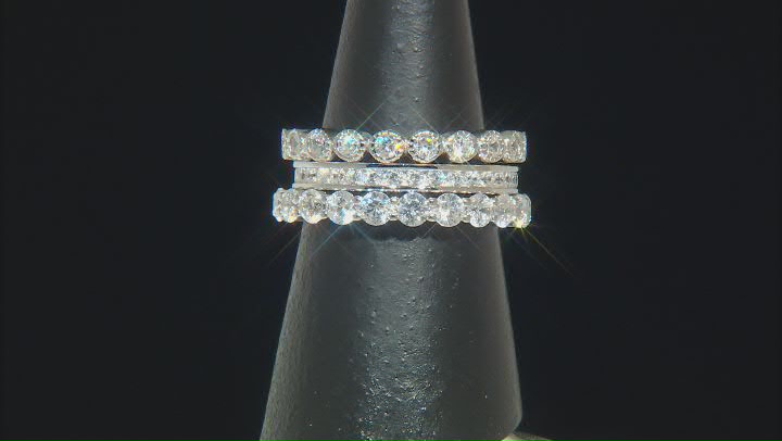 White Cubic Zirconia Rhodium Over Sterling Silver Ring Set 6.76ctw Video Thumbnail