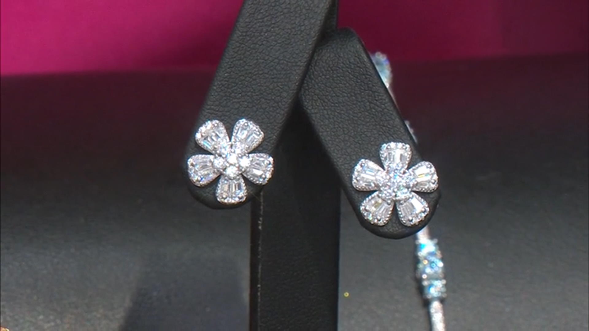 White Cubic Zirconia Rhodium Over Sterling Silver Flower Earrings 3.08ctw Video Thumbnail