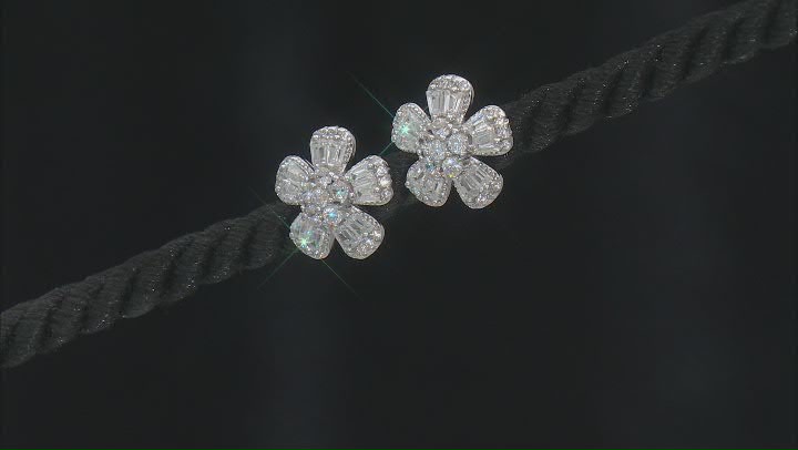 White Cubic Zirconia Rhodium Over Sterling Silver Flower Earrings 3.08ctw Video Thumbnail