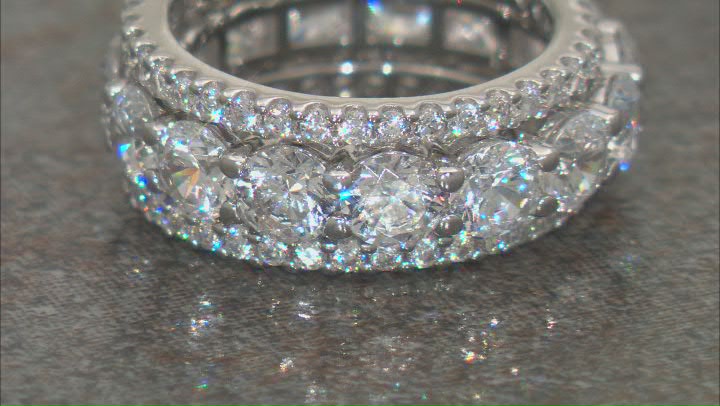 White Cubic Zirconia Platinum Over Sterling Silver Ring Set 10.99ctw Video Thumbnail